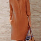 British-Style Round Collar Thick Cotton Dress, Long Sleeves