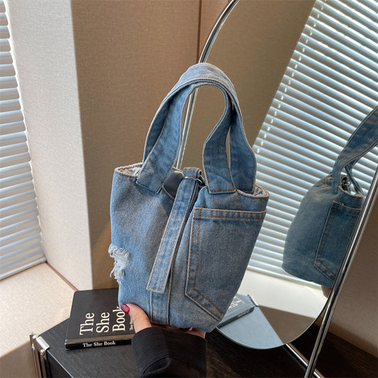 Women's Fashion Denim Portable Bucket Bag