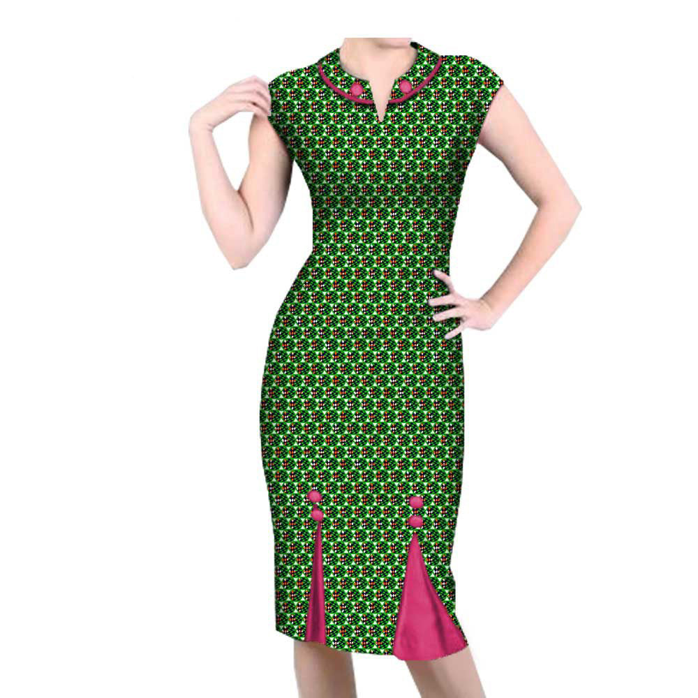 African-Style Peacock Print V-Neck Midi Dress