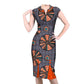 African-Style Peacock Print V-Neck Midi Dress