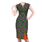 African-Style Peacock Print V-Neck Midi Dress