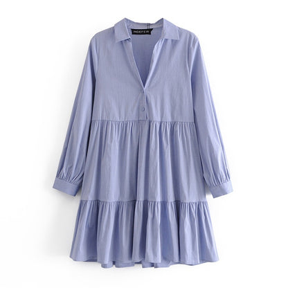 Vireous Tiered Shirt-Style Mini Casual Dress