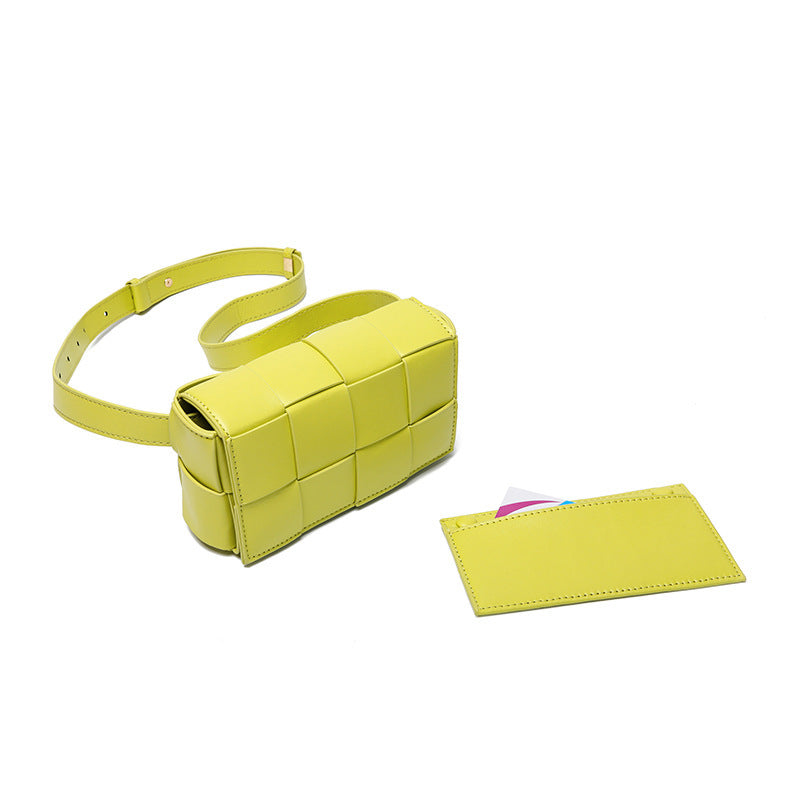 Belt Handbag, Cassette Weave Small Cowhide Leather Flap Bag