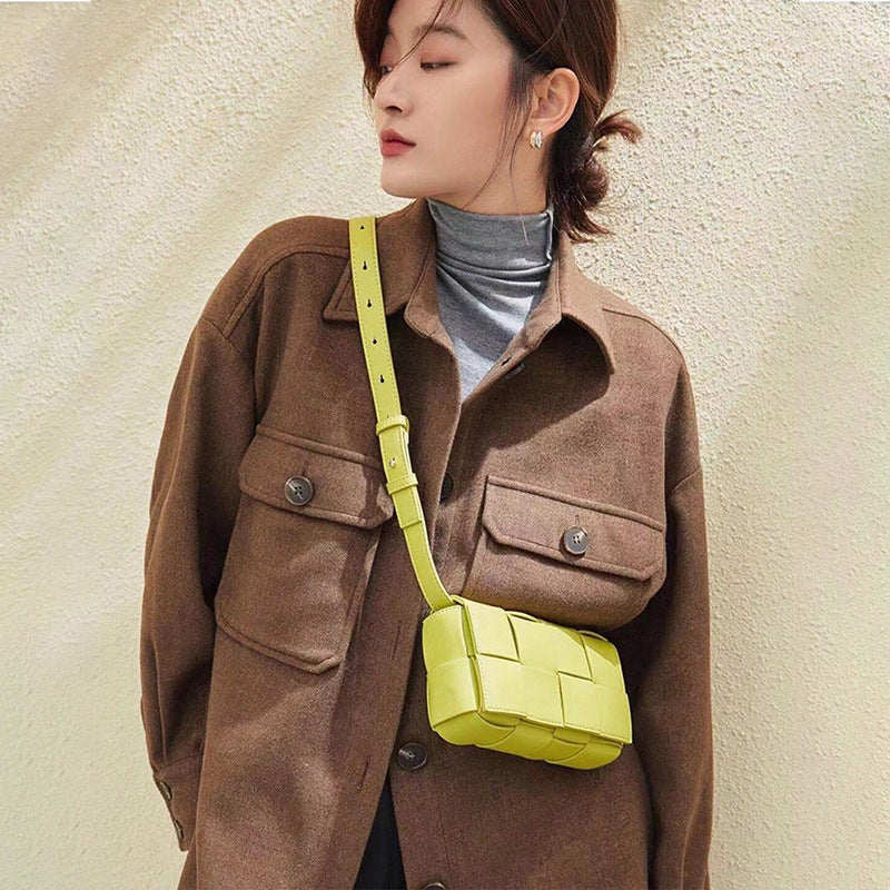 Belt Handbag, Cassette Weave Small Cowhide Leather Flap Bag