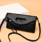 Classic Black Leather Clutch Bag, Large Capacity Handbag Folding Diagonal Bag