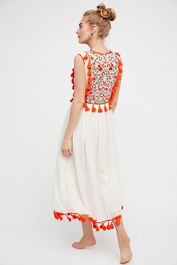 Bohemian Embroidered Floral-Fringe Sleeveless Vest Dress