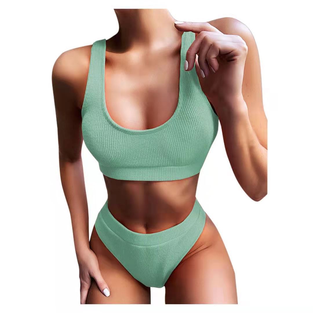Athletic-Fit Ribbed Bikini, Women's High Waist Two-Piece, Multi Colours
