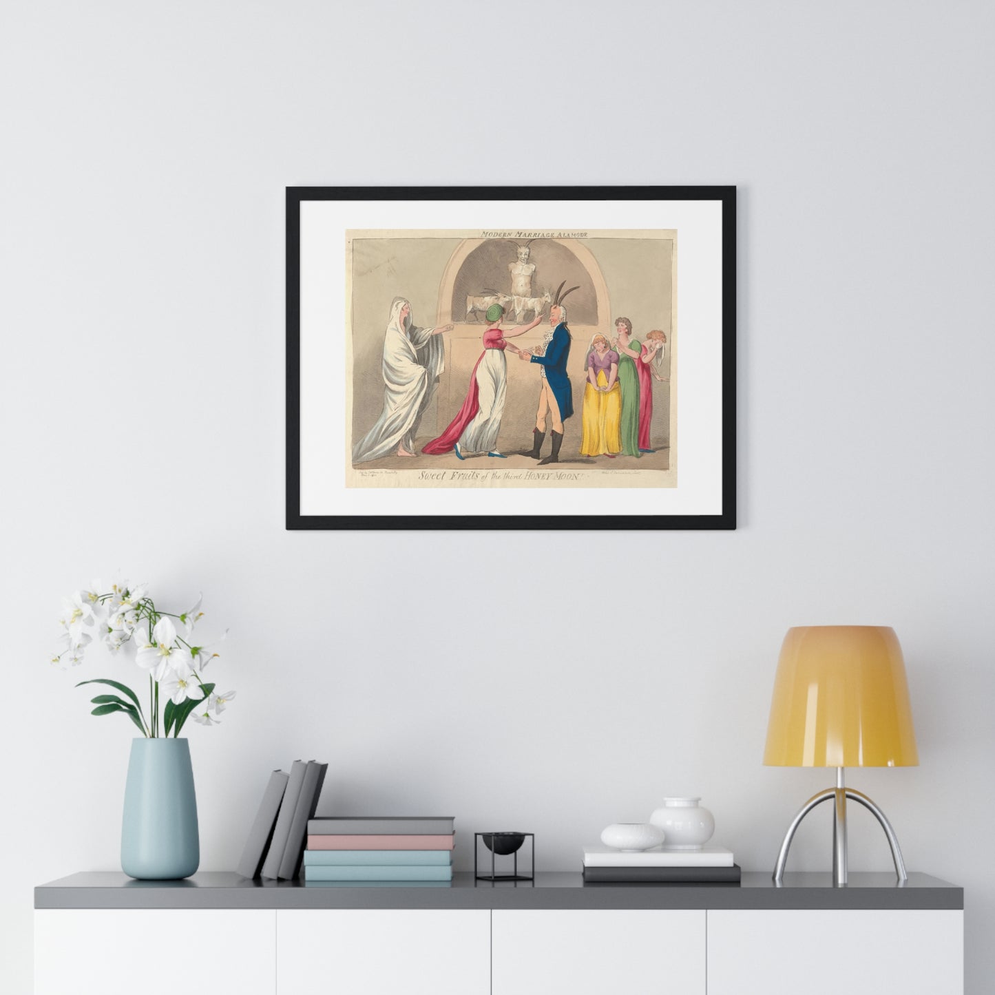 Modern Marriage a La Mode, Sweet Fruits of the Third Honey Moon (1796) from the Original, Framed Art Print