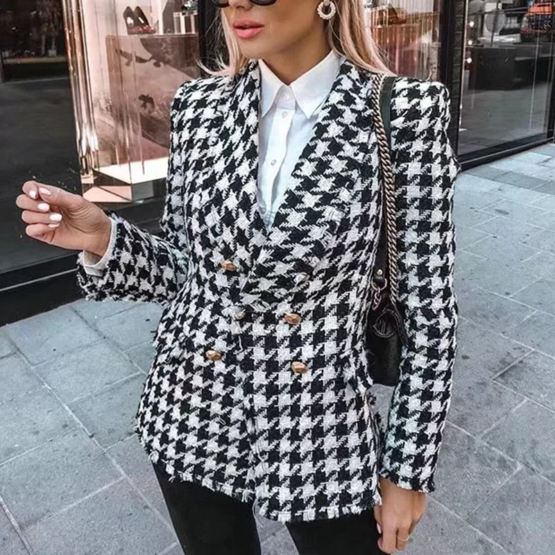 Houndstooth Women's Classic Plaid Jacket