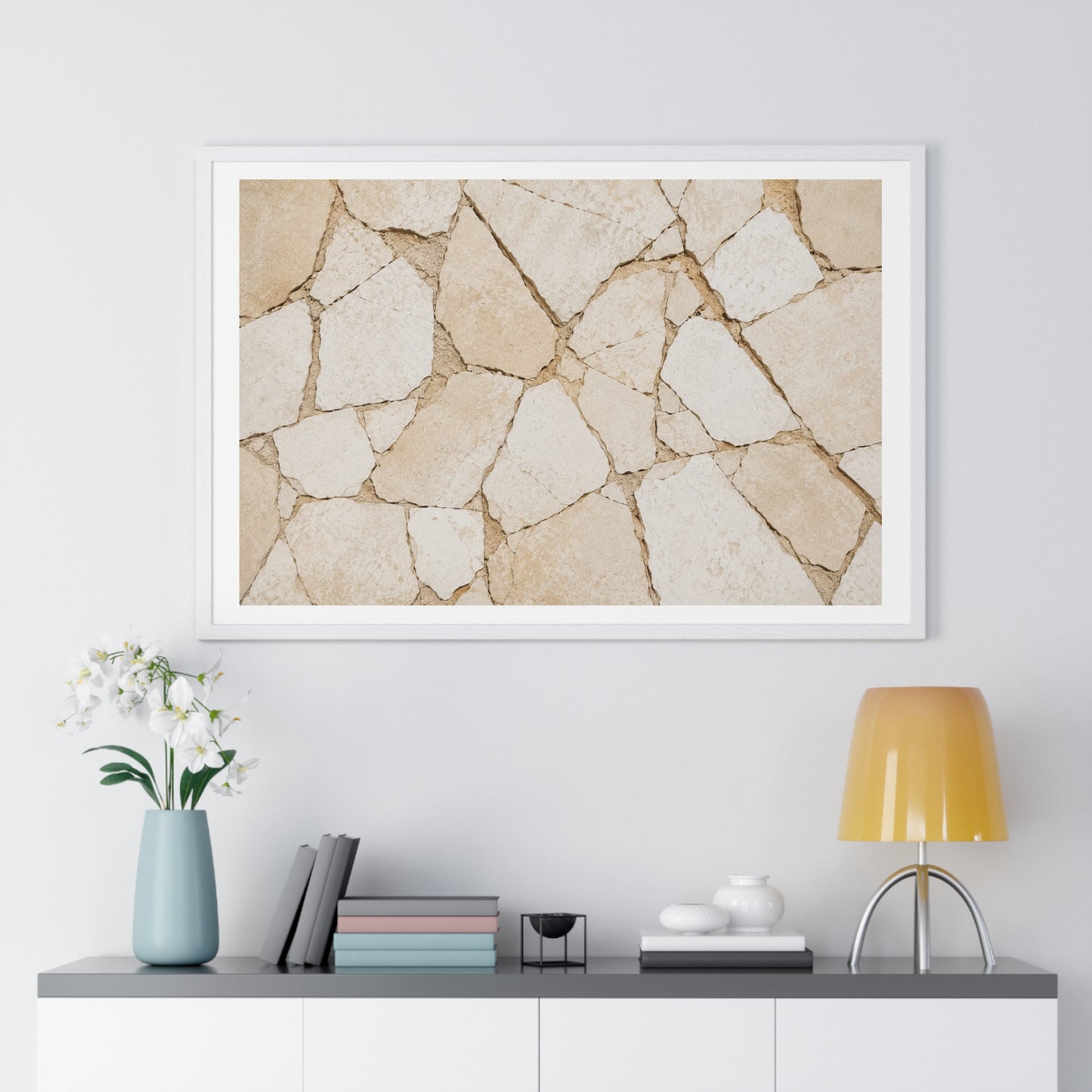 Beige Abstract Relaxing Decor Art, Large Framed Print