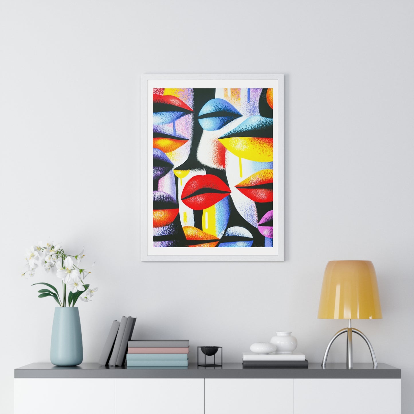 Lips Abstract Art 'Designed by AI' Framed Art Print