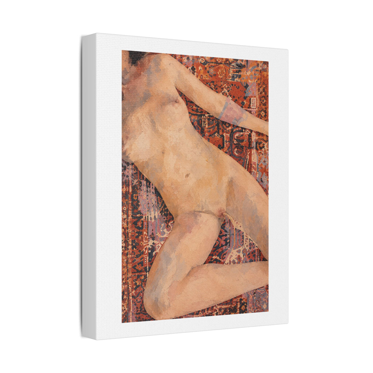 Textured Reclining Figure on Persian Rug, Art Print on Satin Canvas, Stretched