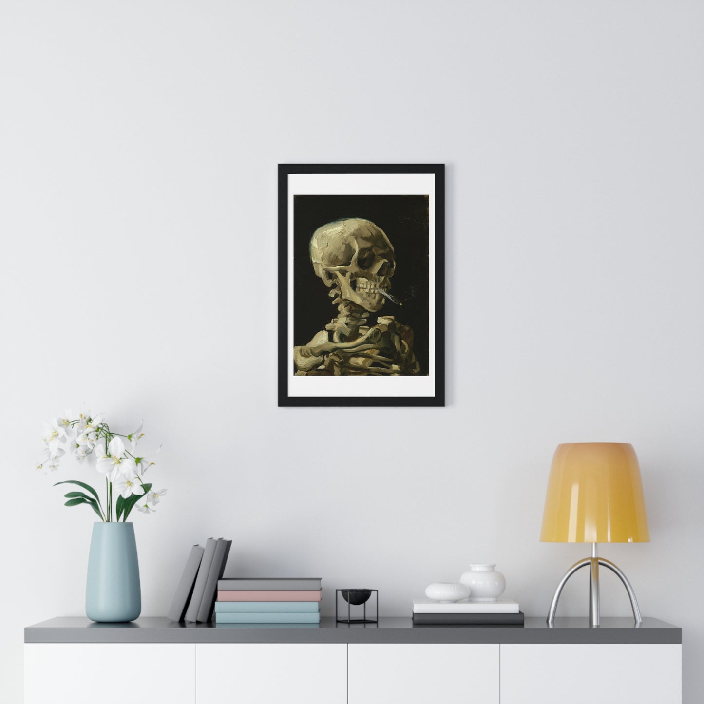 Head of a Skeleton with a Burning Cigarette (1886) by Vincent van Gogh, from the Original, Framed Print