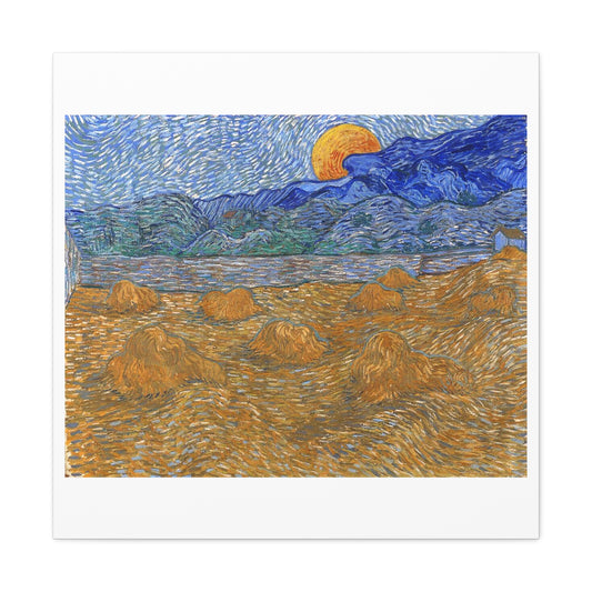 Landscape with Wheat Sheaves and Rising Moon (1889) by Vincent van Gogh, from the Original, Art Print on Canvas