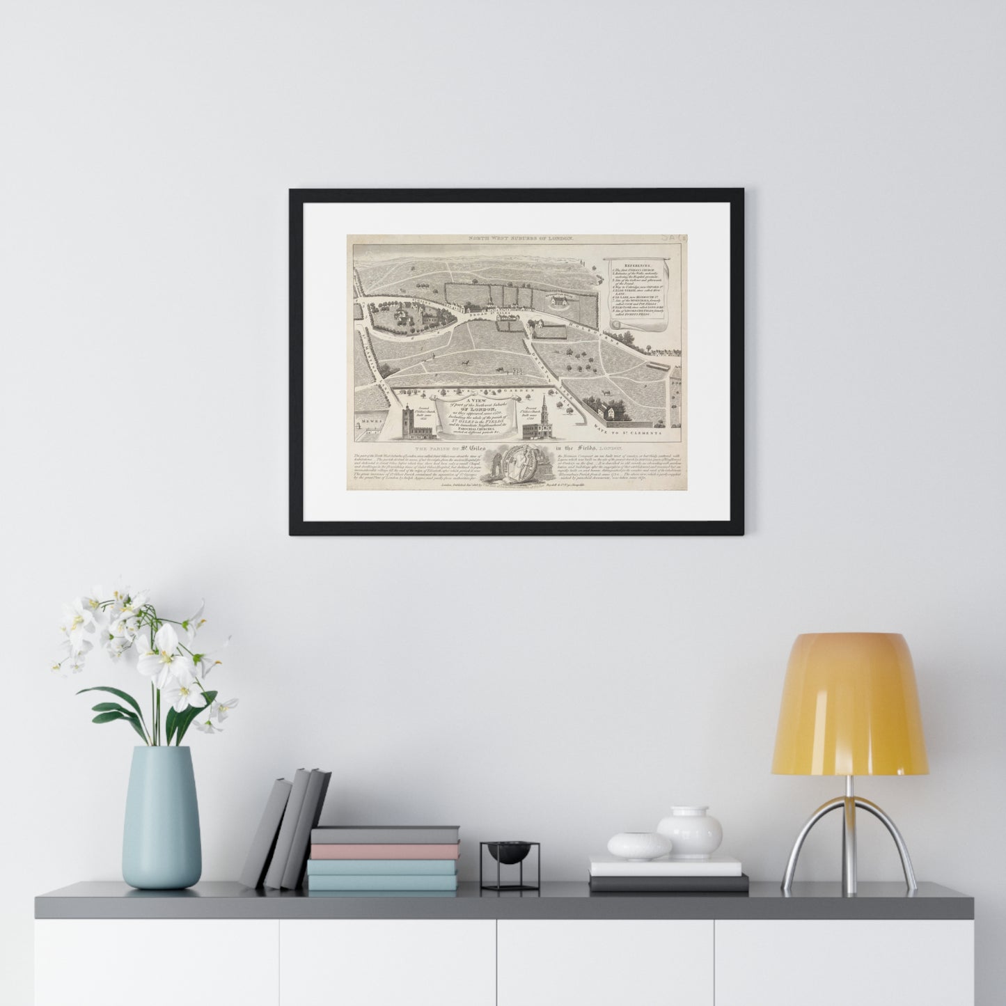 Antique Map of the Parish of St Giles in the Fields, London (1818), from the Original, Framed Art Print