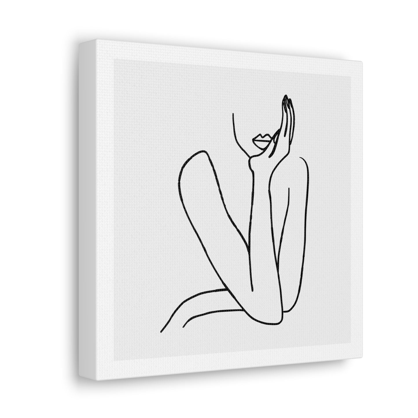 Thinking Woman Portrait, Line Art Print on Canvas, Stretched