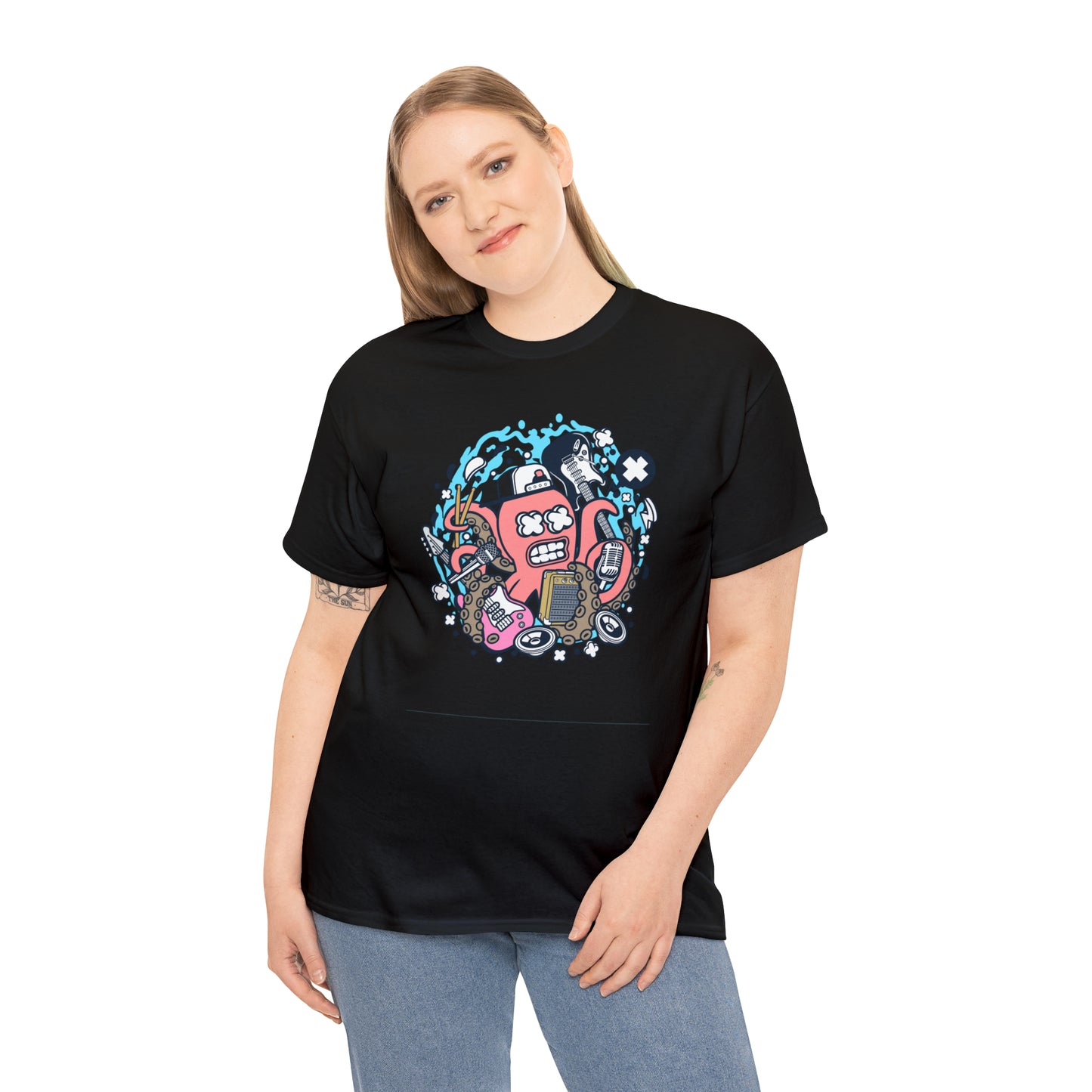 Rock Octopus Musician Cartoon T-Shirt