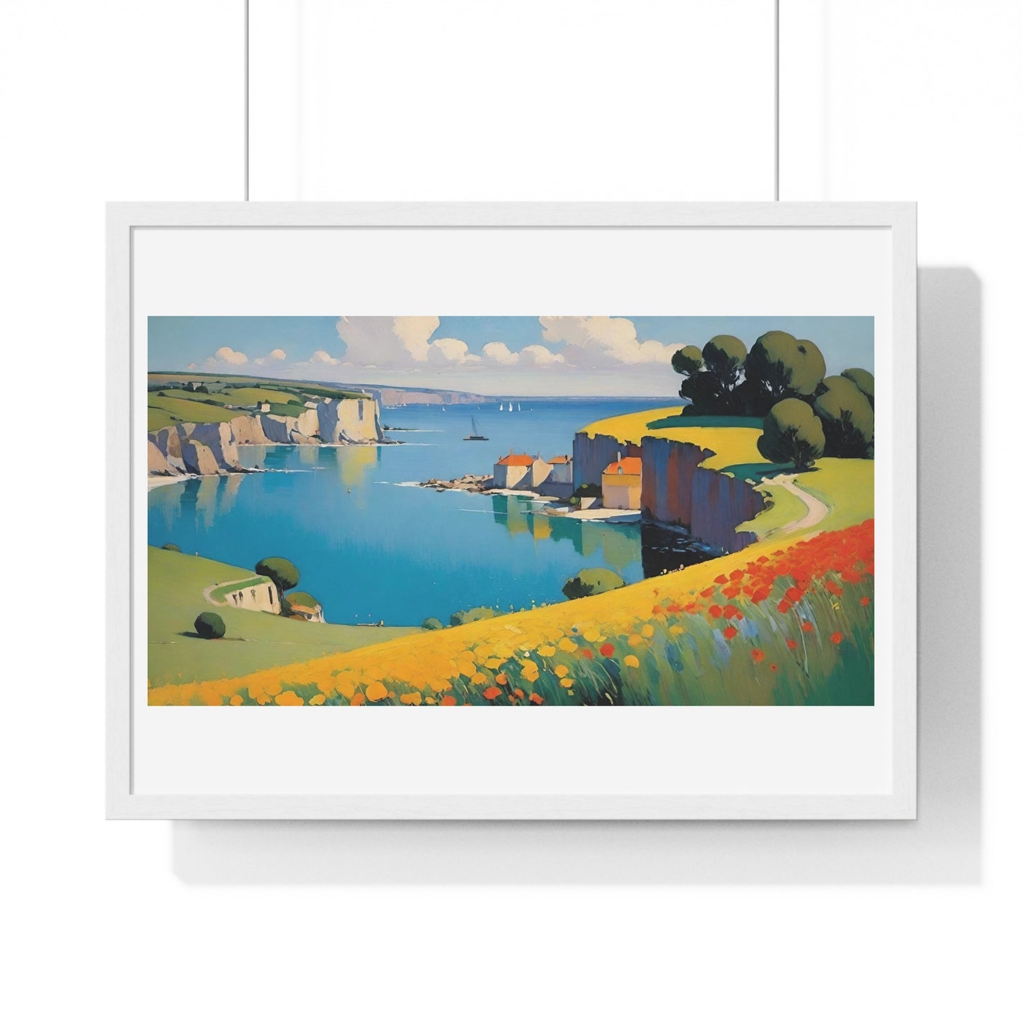 Cornish Harbour in Springtime 'Designed by AI' Framed Art Print