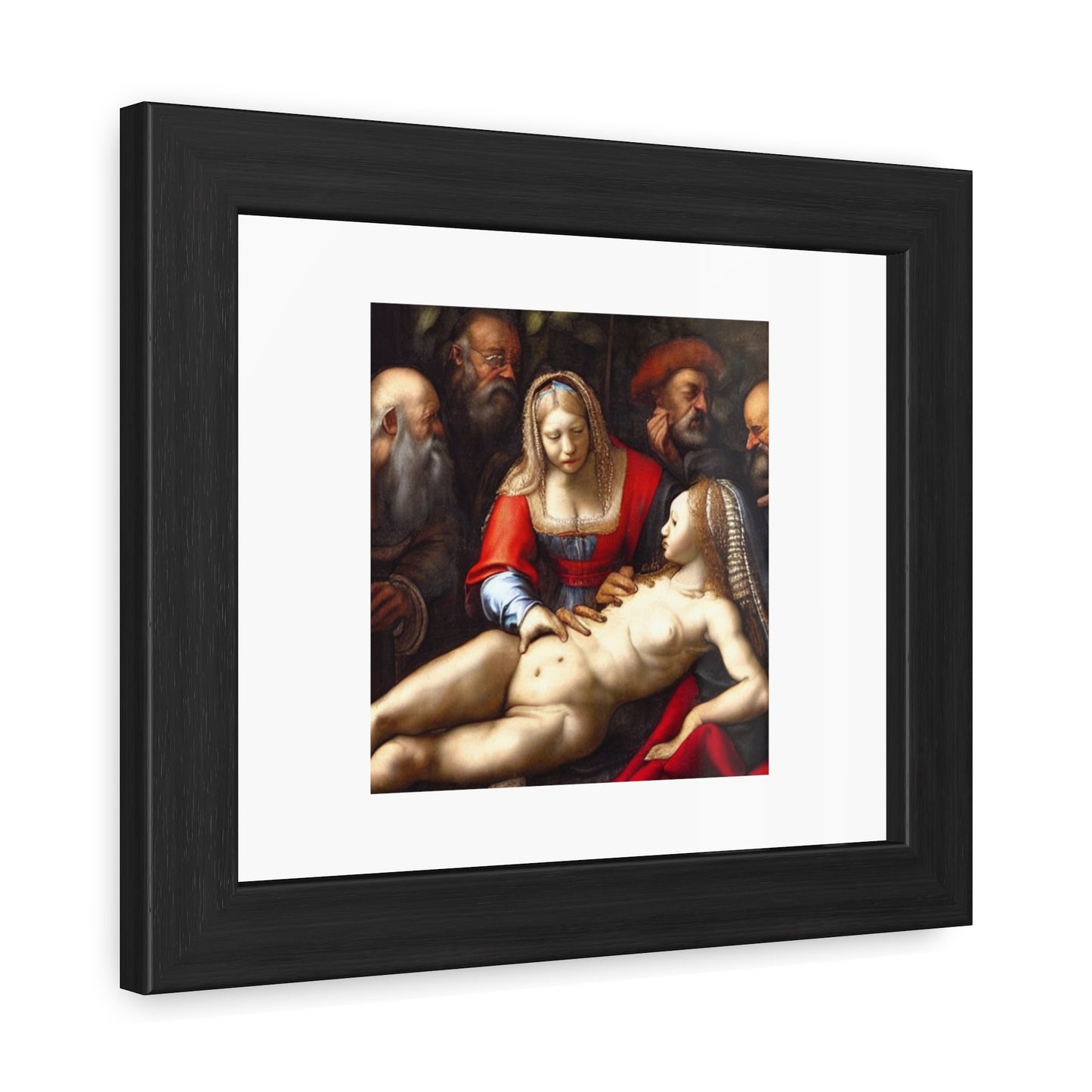 Female Doctor Healing a Medieval Knight 'Designed by AI' Wooden Framed Print