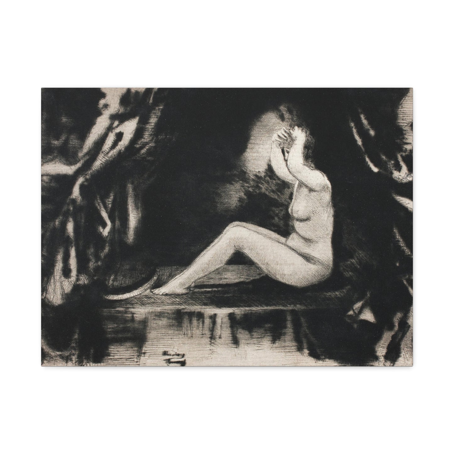 Seated Nude: The Alcove (1906) by Theodore Roussel from the Original, Art Print on Satin Canvas