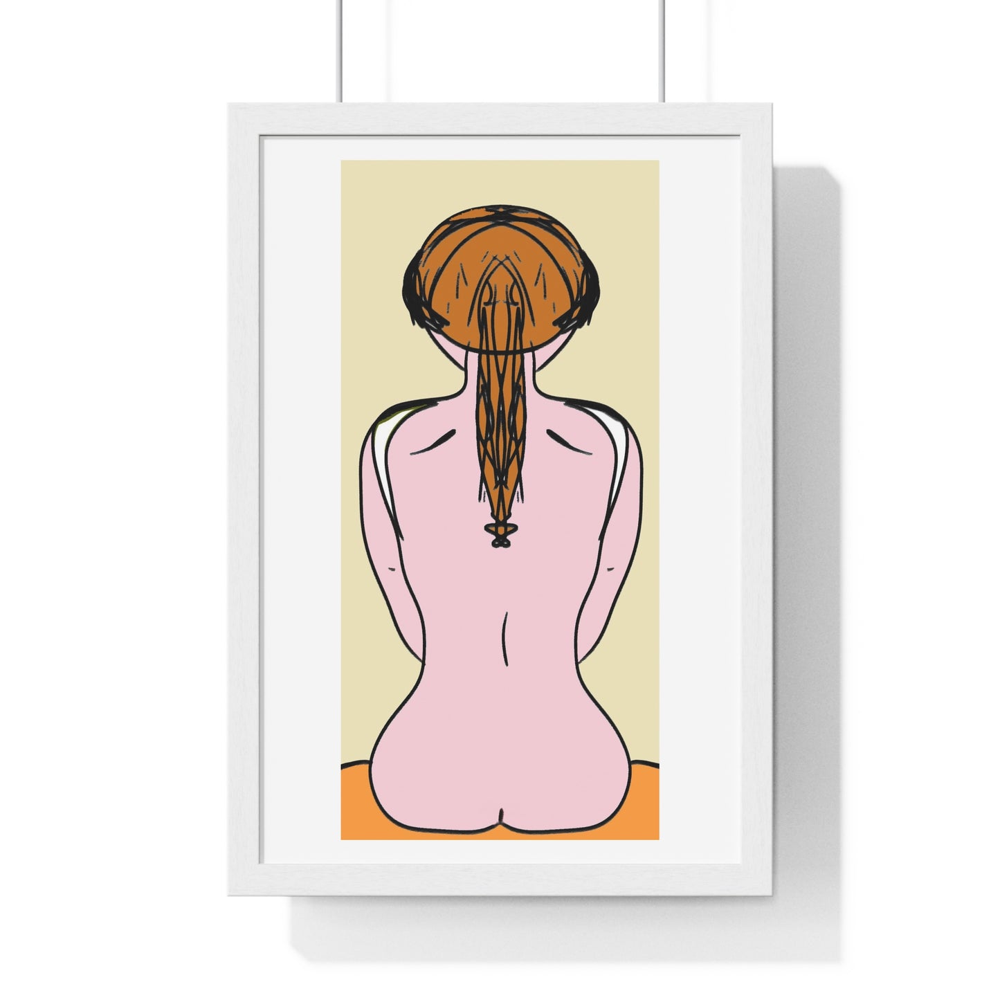 Woman From the Rear, Pencil Sketch 'Designed by AI', Framed Art Print