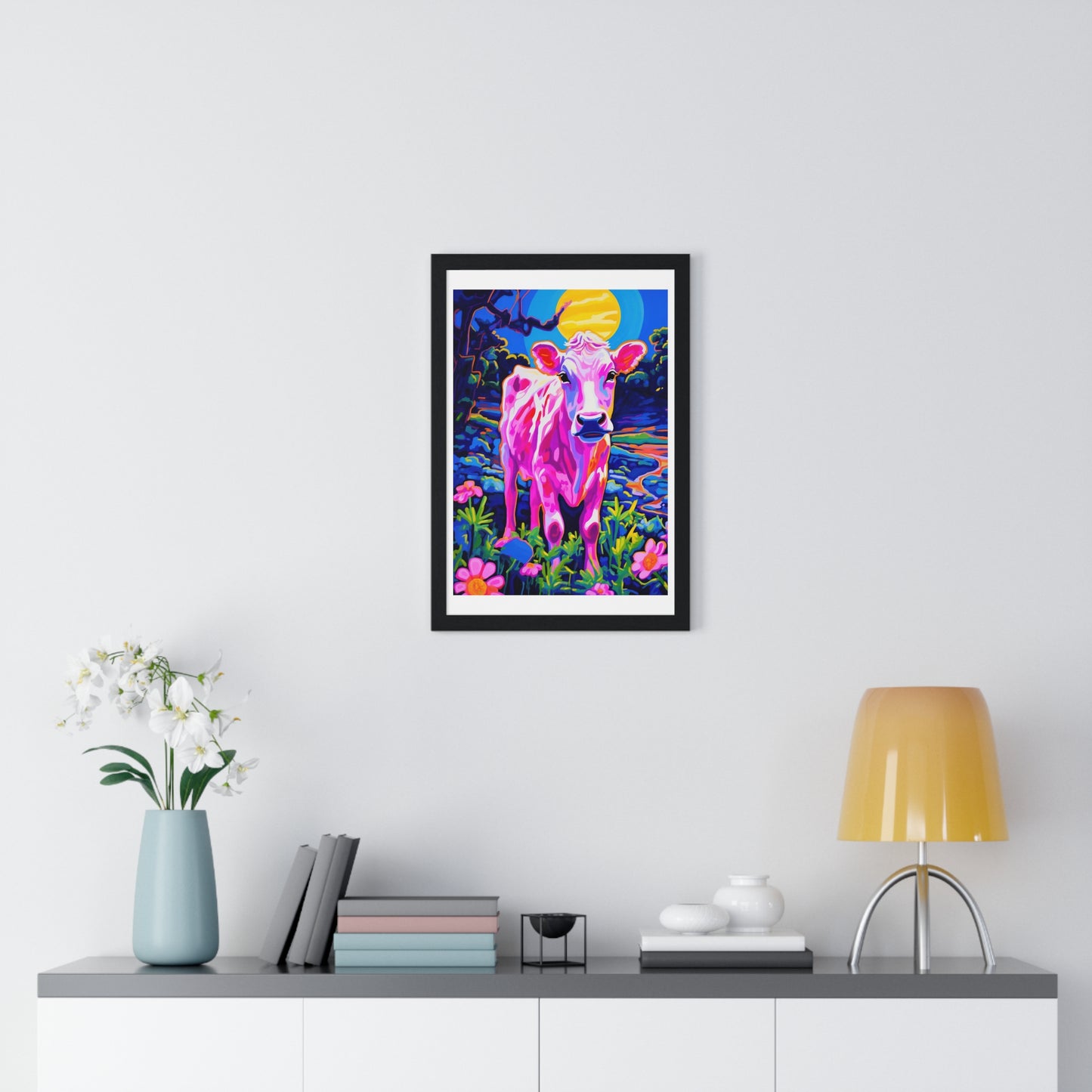 Psychedelic Cow 'Designed by AI' Original Framed Art Print