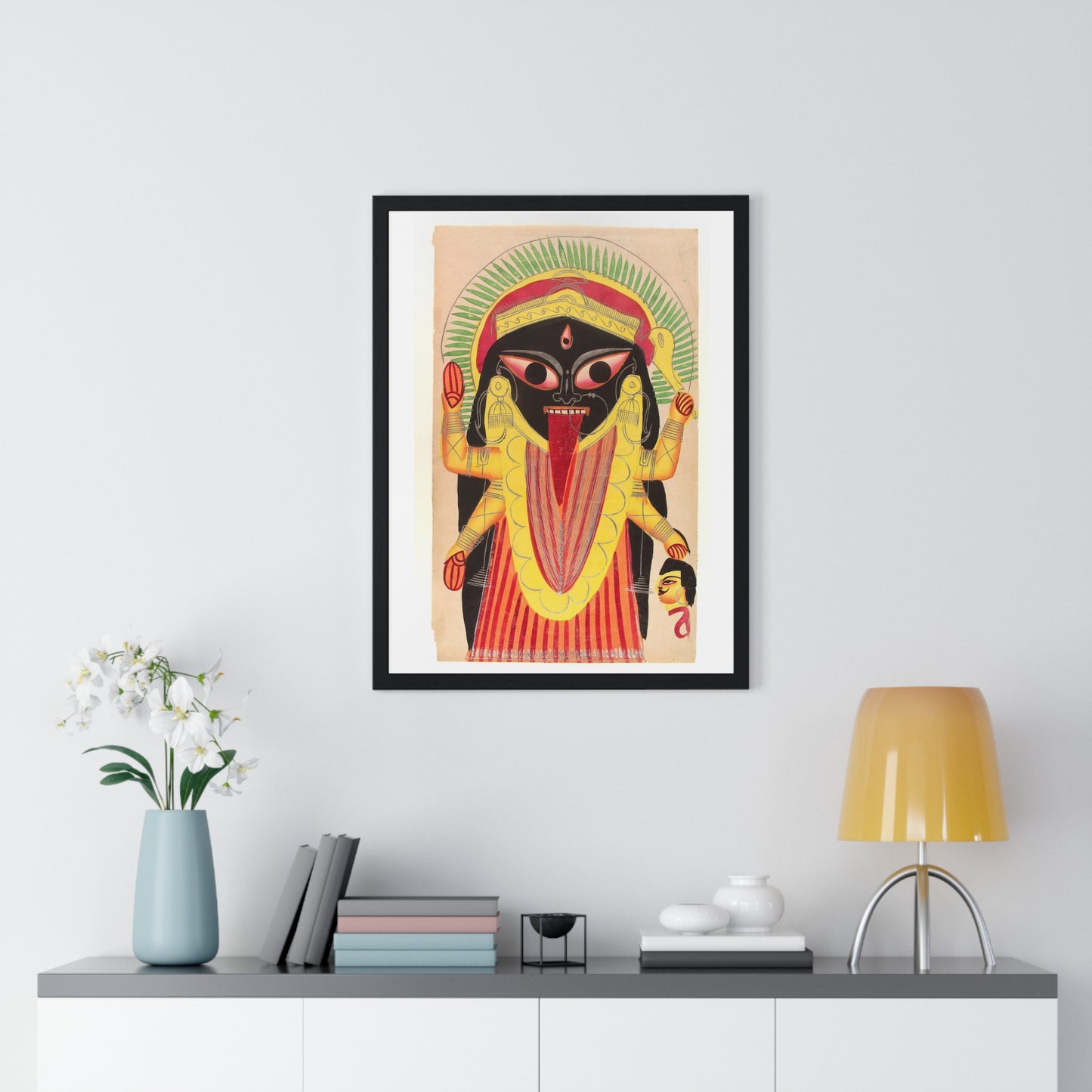 Kali Holding a Demon's Head, Indian Watercolour, from the Original, Framed Art Print