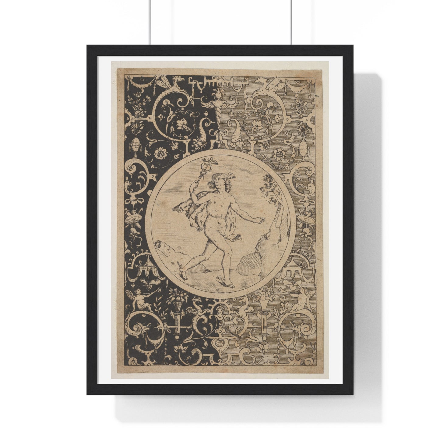 Mercury in a Decorative Frame with Grotesques (1600-1630) from the Original, Framed Art Print