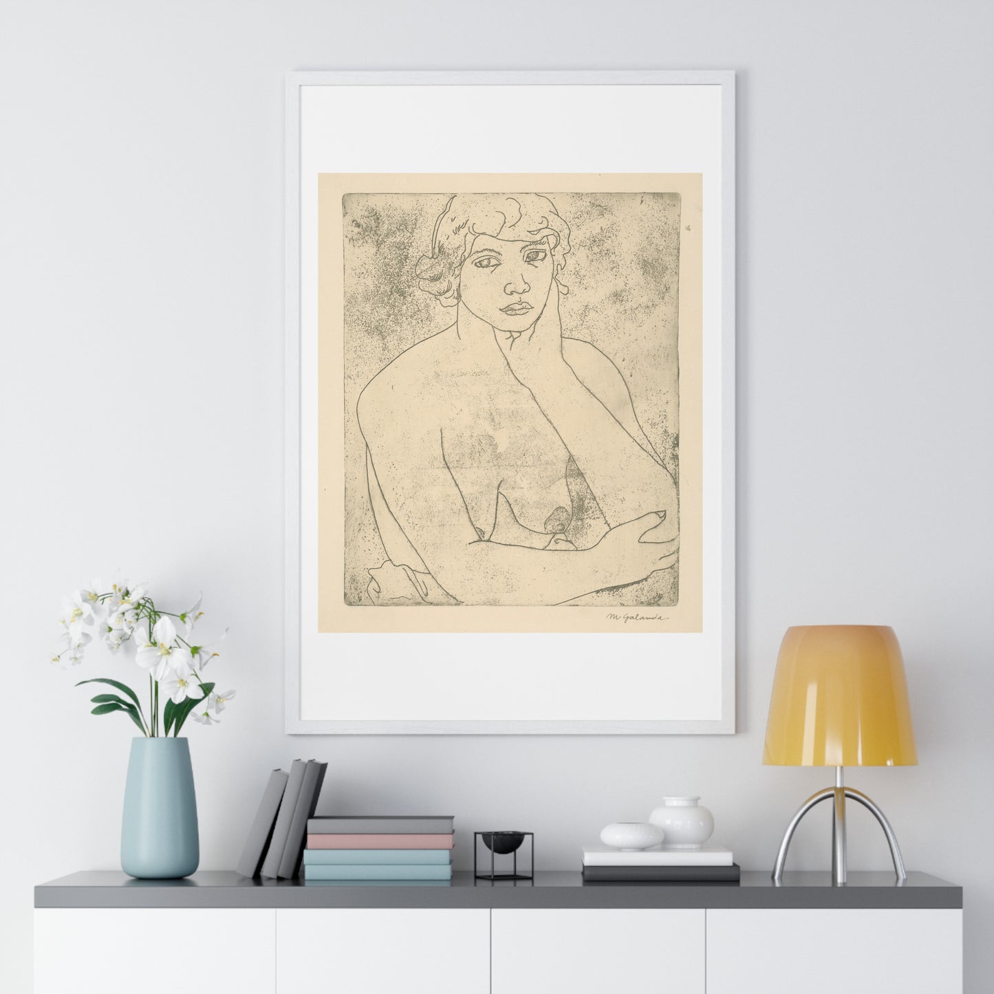 Bust of a Young Woman Female Elbow by Mikuláš Galanda, from the Original, Wooden Framed Print