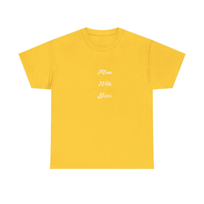 'Mom, Wife, Boss' Heavy Cotton T-Shirt Funny Mom Workout Mom Boss New Mum New Boss