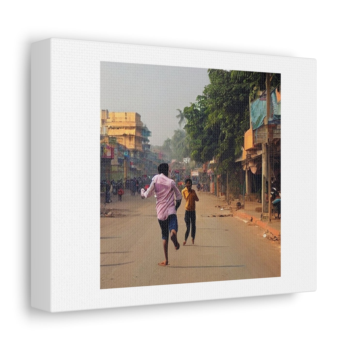 Man Running in the Streets in India 'Designed by AI' Art Print on Canvas