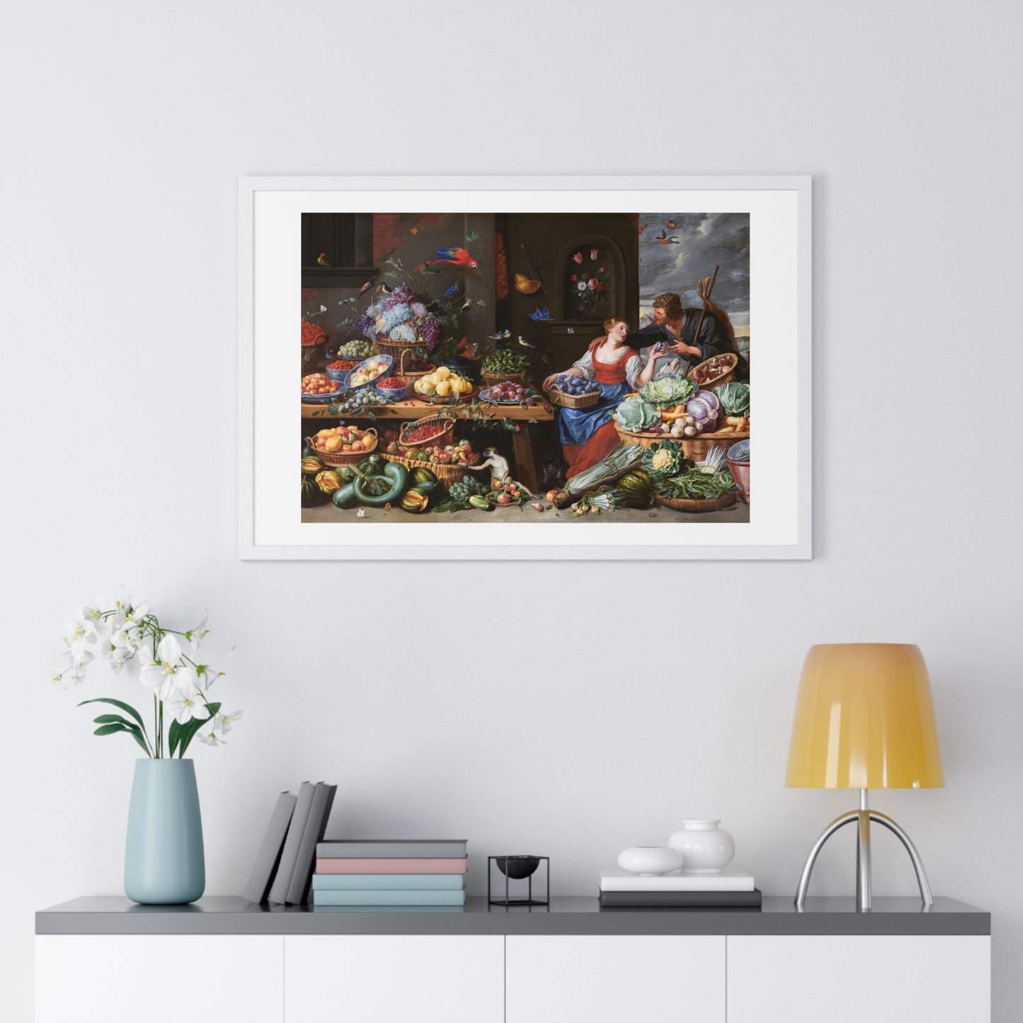 Fruit and Vegetable Market with a Young Fruit Seller (1650–1660) by Jan van Kessel, from the Original, Framed Print