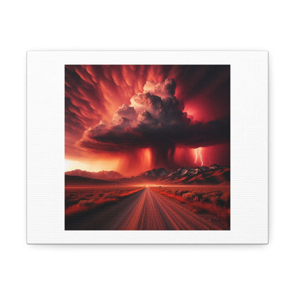 Tornado Storm Cloud in Red Evening Light, Art Print 'Designed by AI' on Canvas