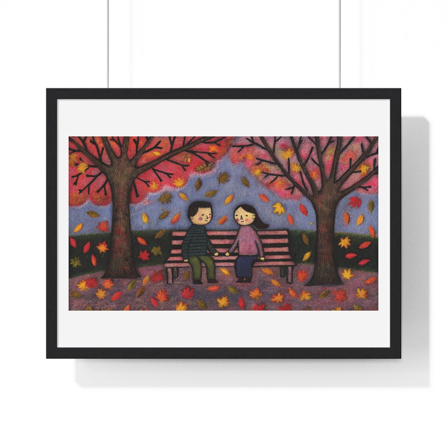 Couple on a Park Bench Fuzzy Felt Art II 'Designed by AI' Framed Print