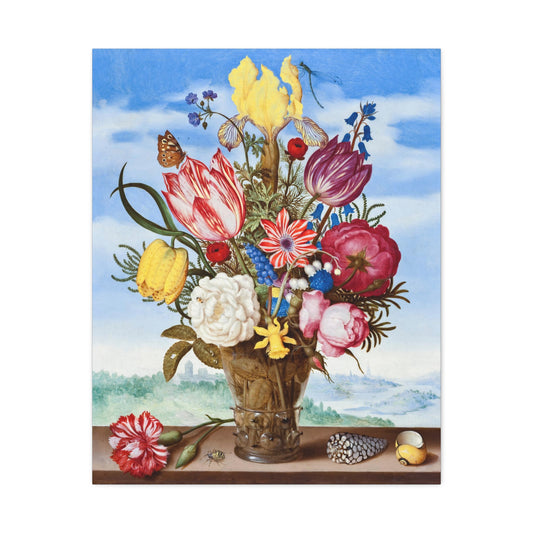 Bouquet of Flowers on a Ledge (1619) by Ambrosius Bosschaert, Art Print from the Original on Canvas