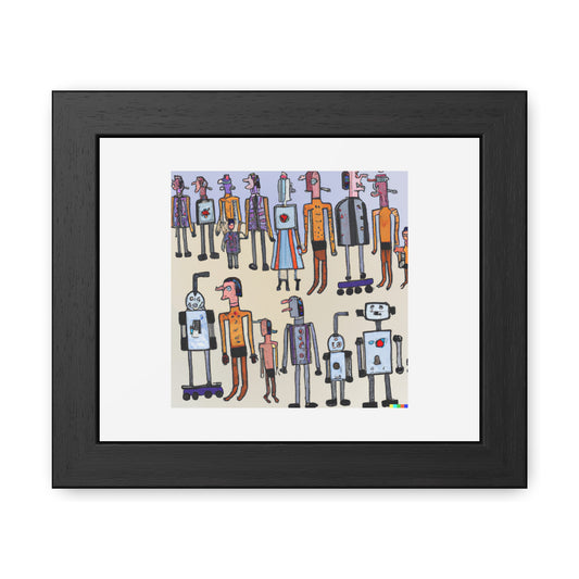 People in the Style of Lowry 'Designed by AI' Wooden Framed Print