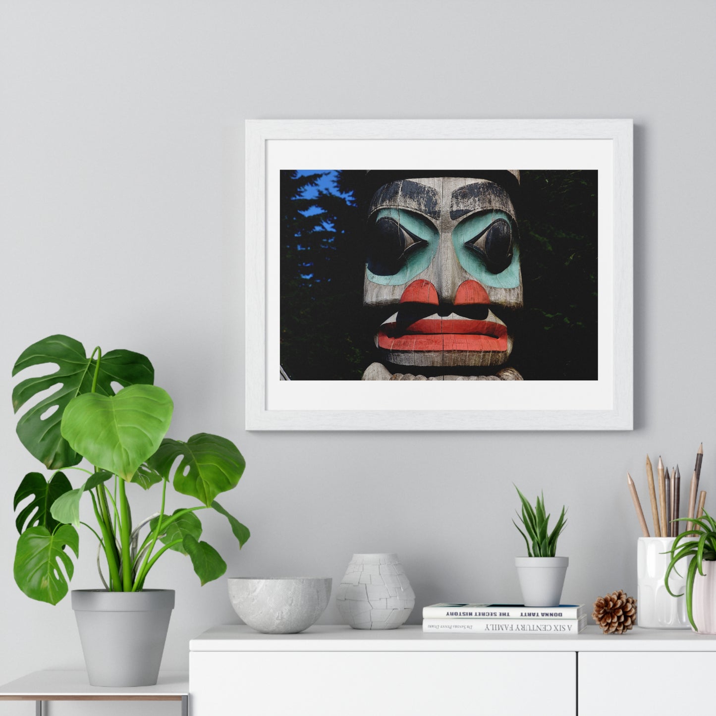 Totem Poles and Masks, from the Original, Framed Art Print