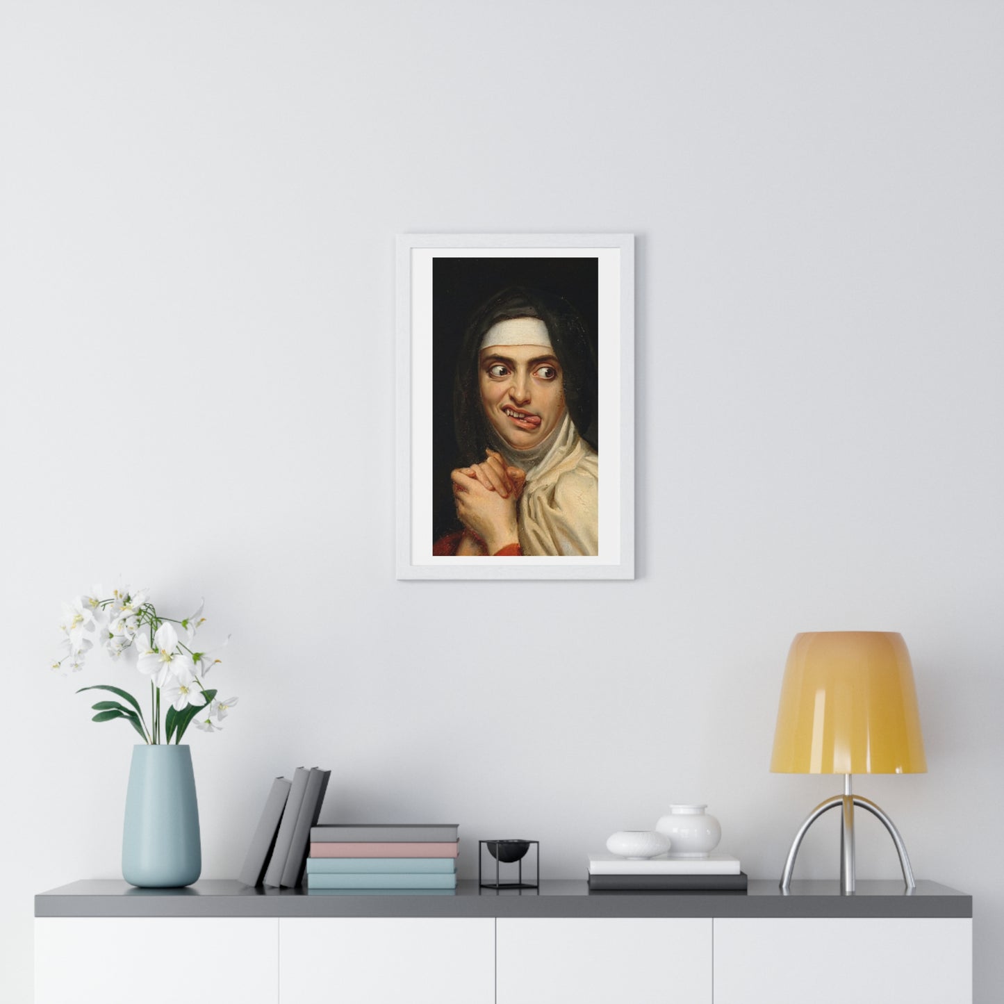 Crazy Nun, Surrealist Art, Large Decor Framed Print