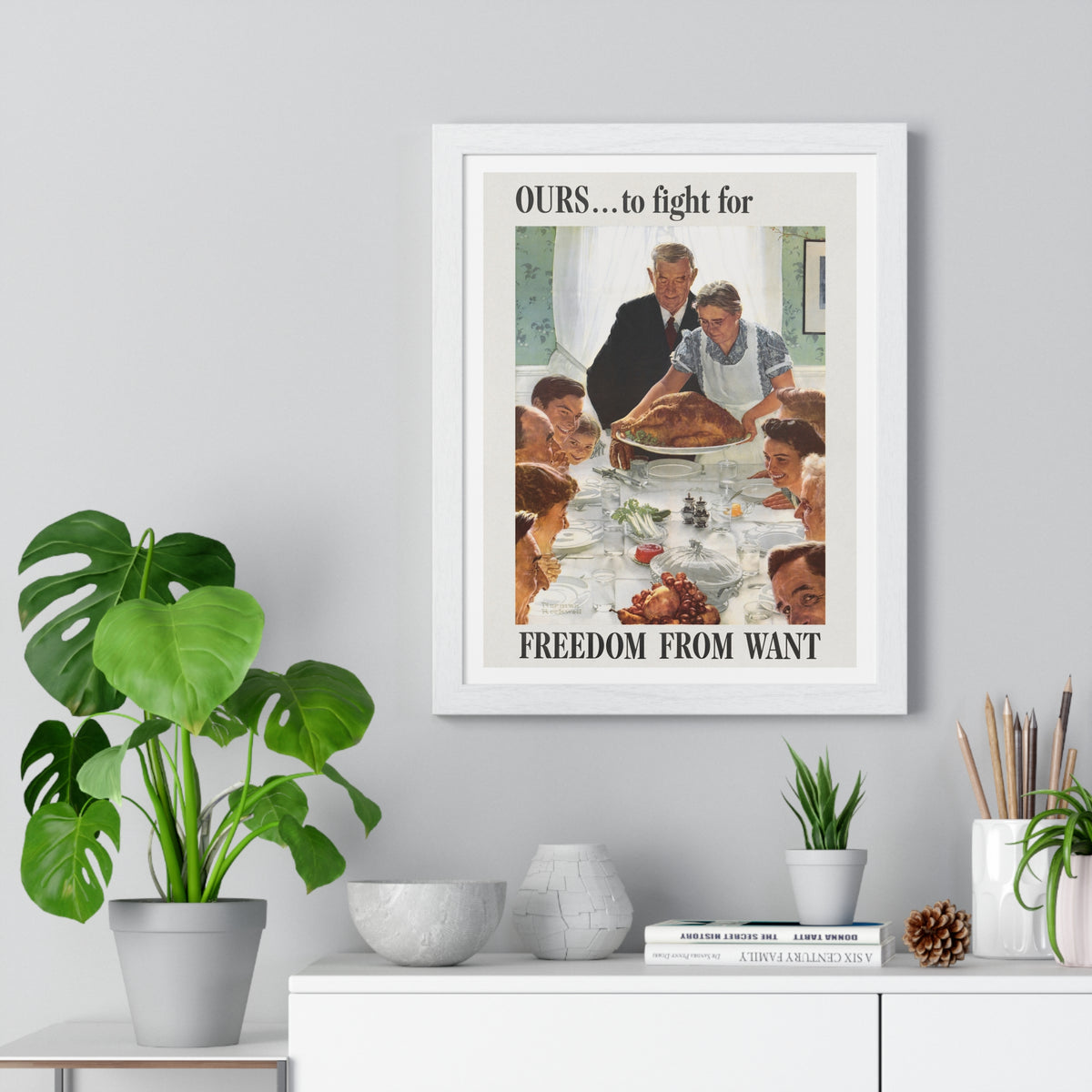Ours to Fight For, Freedom From Want, Vintage Thanksgiving Illustration by Norman Rockwell, Framed Print