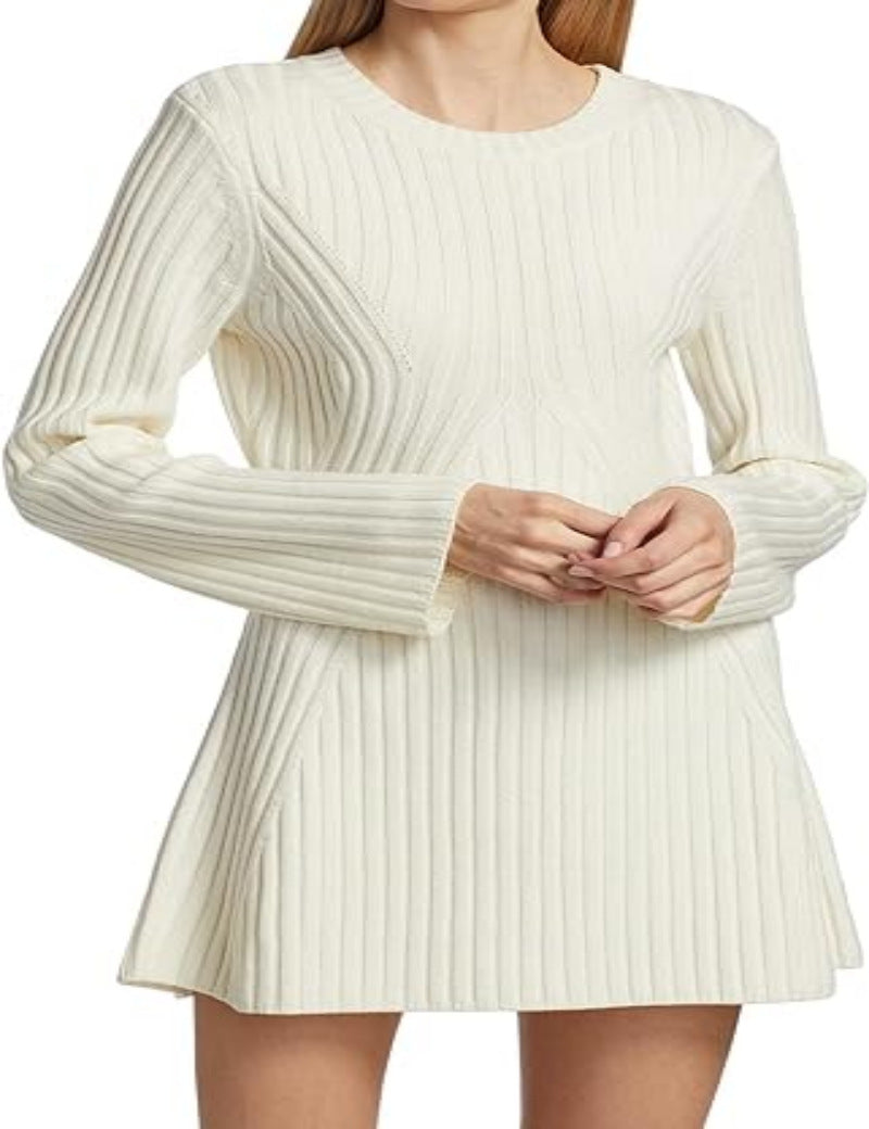 Vireous Textured Round-Neck Knitted Pullover Dress