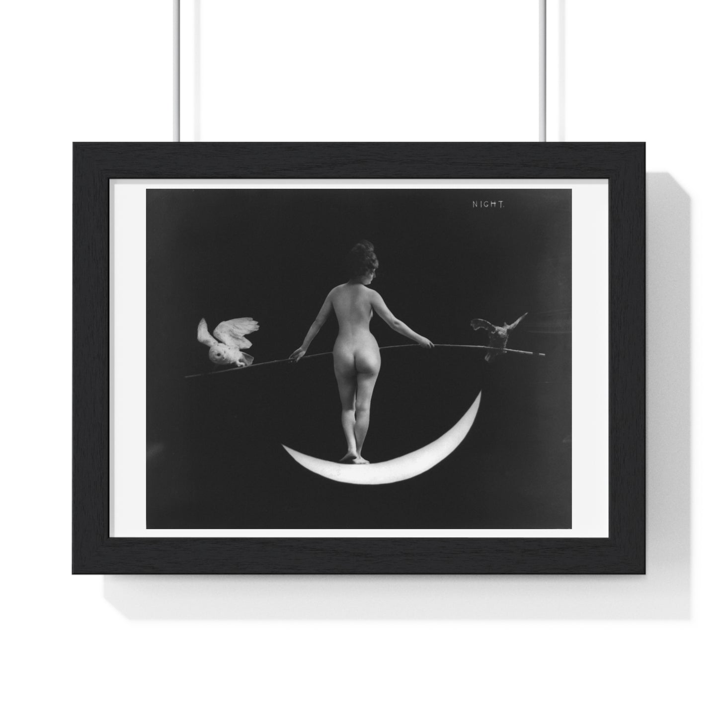 Night, Nude Model (1895) Vintage Black & White Photography from the Original, Framed Art Print