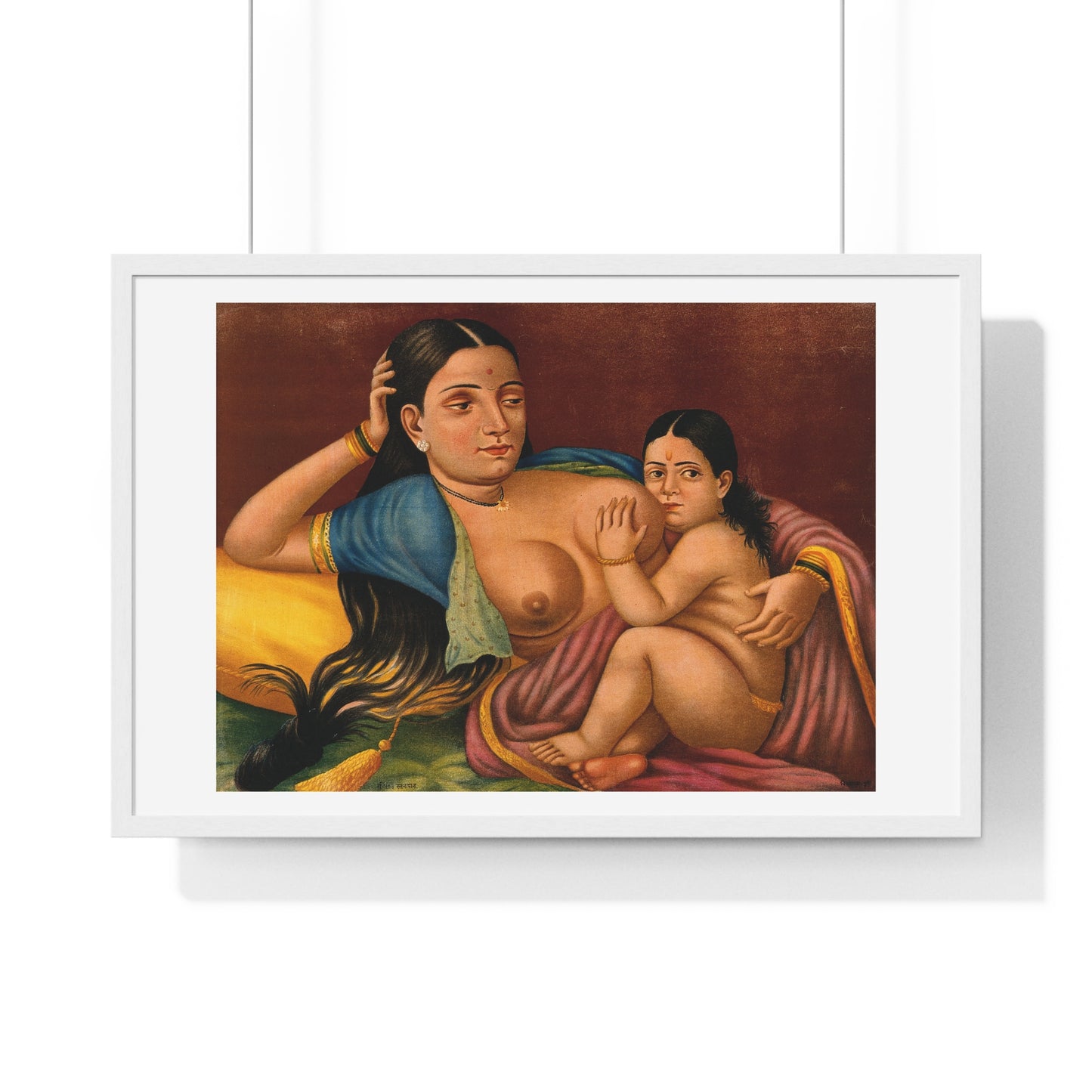 Woman Suckling an Infant, Indian Chromolithograph, from the Original, Framed Art Print