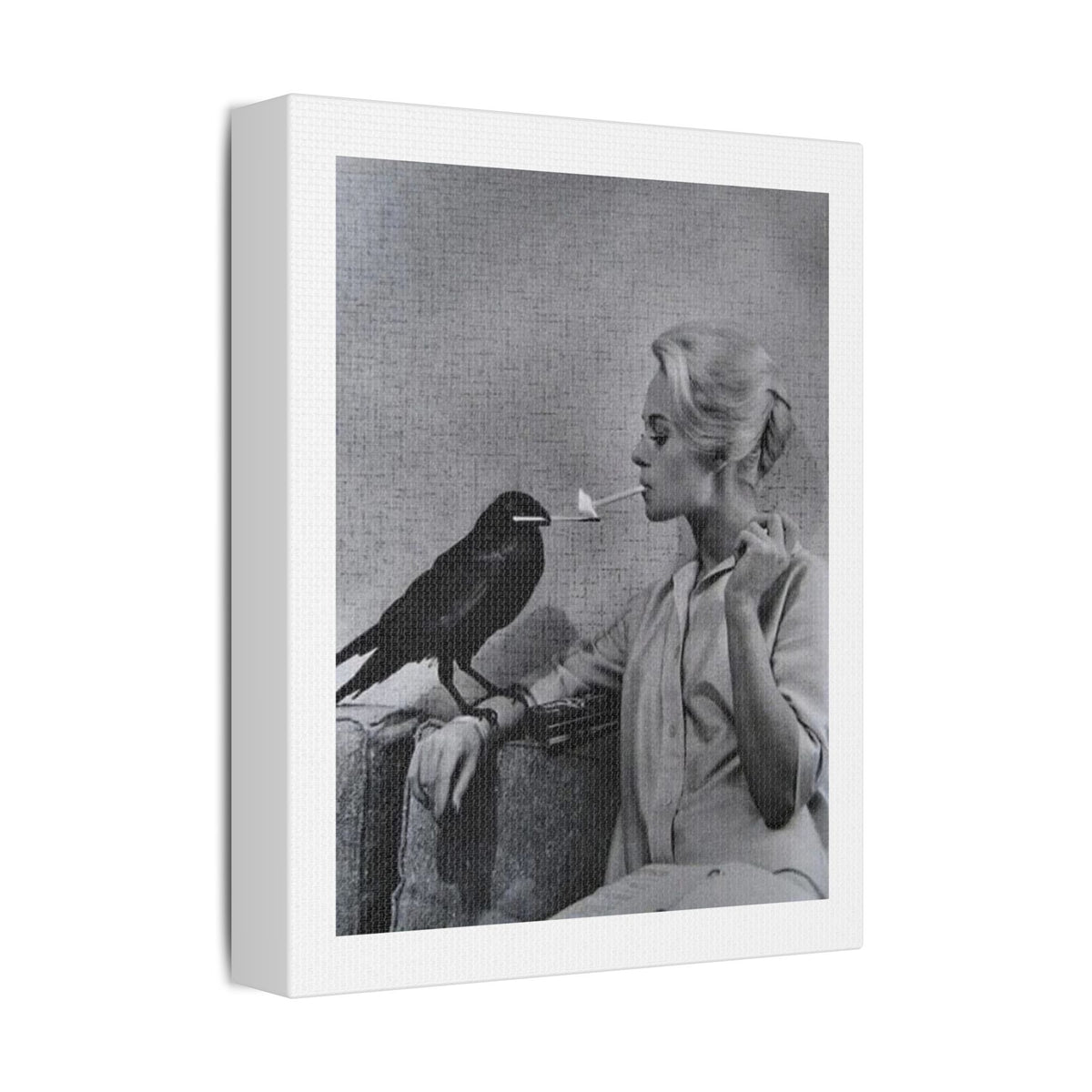 The Woman and the Raven, Retro Art Print on Satin Canvas, Stretched