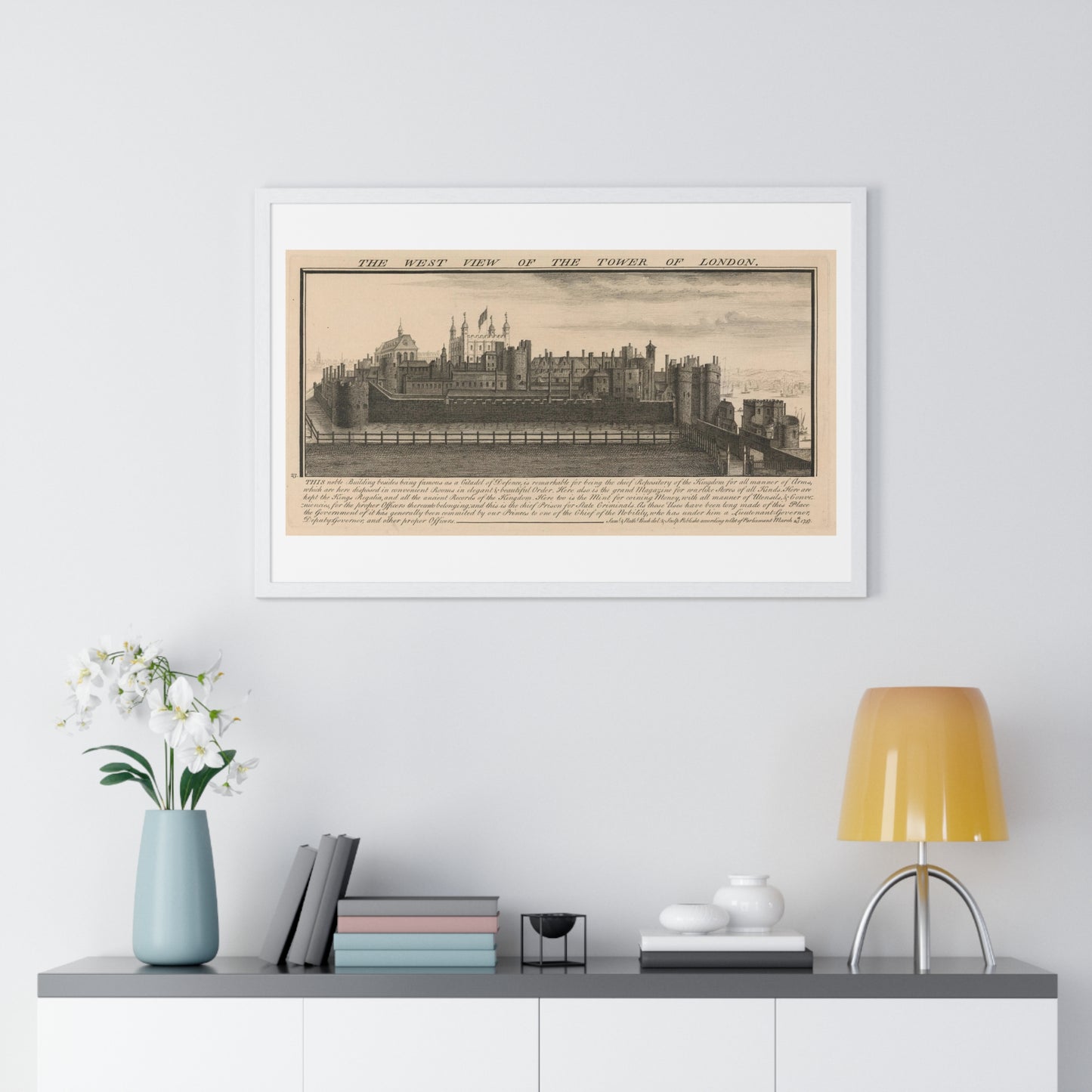 The West View of the Tower of London (1737) by Samuel and Nathaniel Buck, from the Original, Framed Art Print