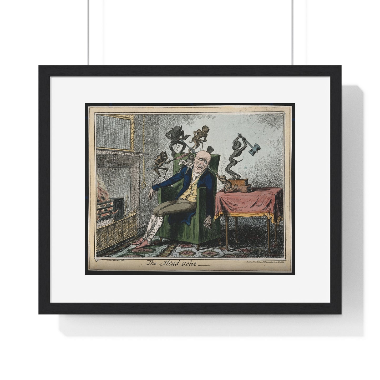 A Man Suffering from Headache in the Form of Devils (1835) by George Cruikshank, after Captain F Marryat, from the Original, Framed Print