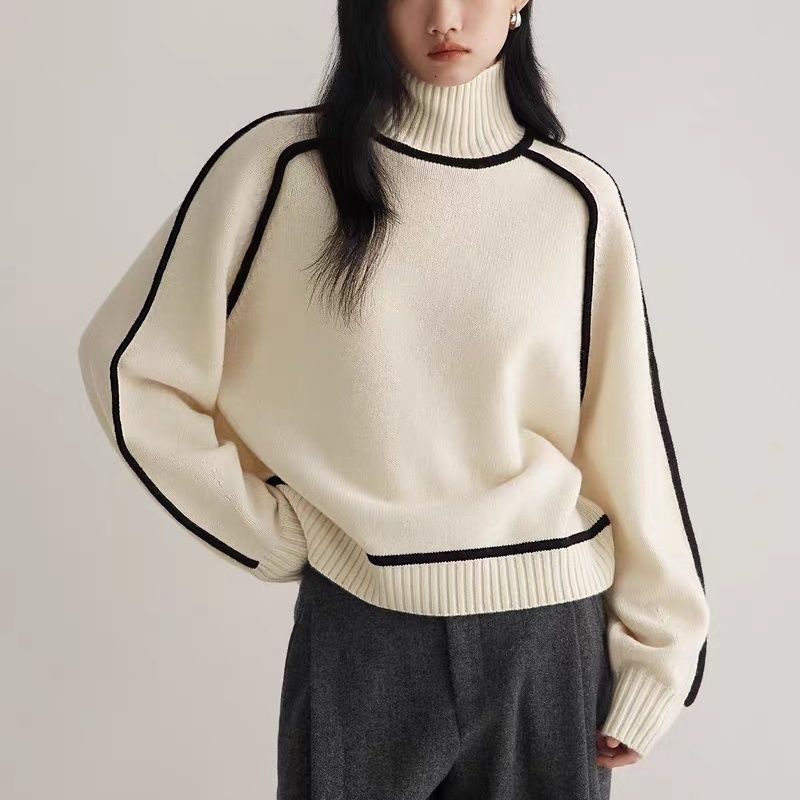 Half-Turtleneck Colour Contrast Women's Fashion Sweater