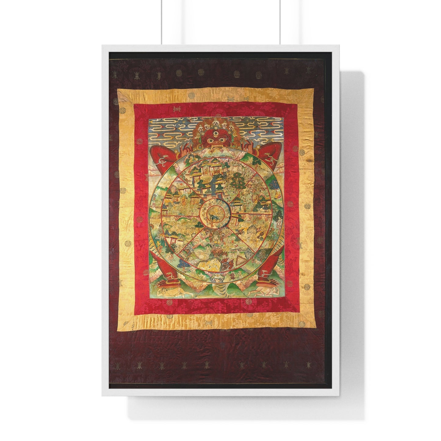 Yama, Lord of Death, Holding the Wheel of Life which Represents Samsara, on a Tibetan Thangka, from the Original, Framed Print