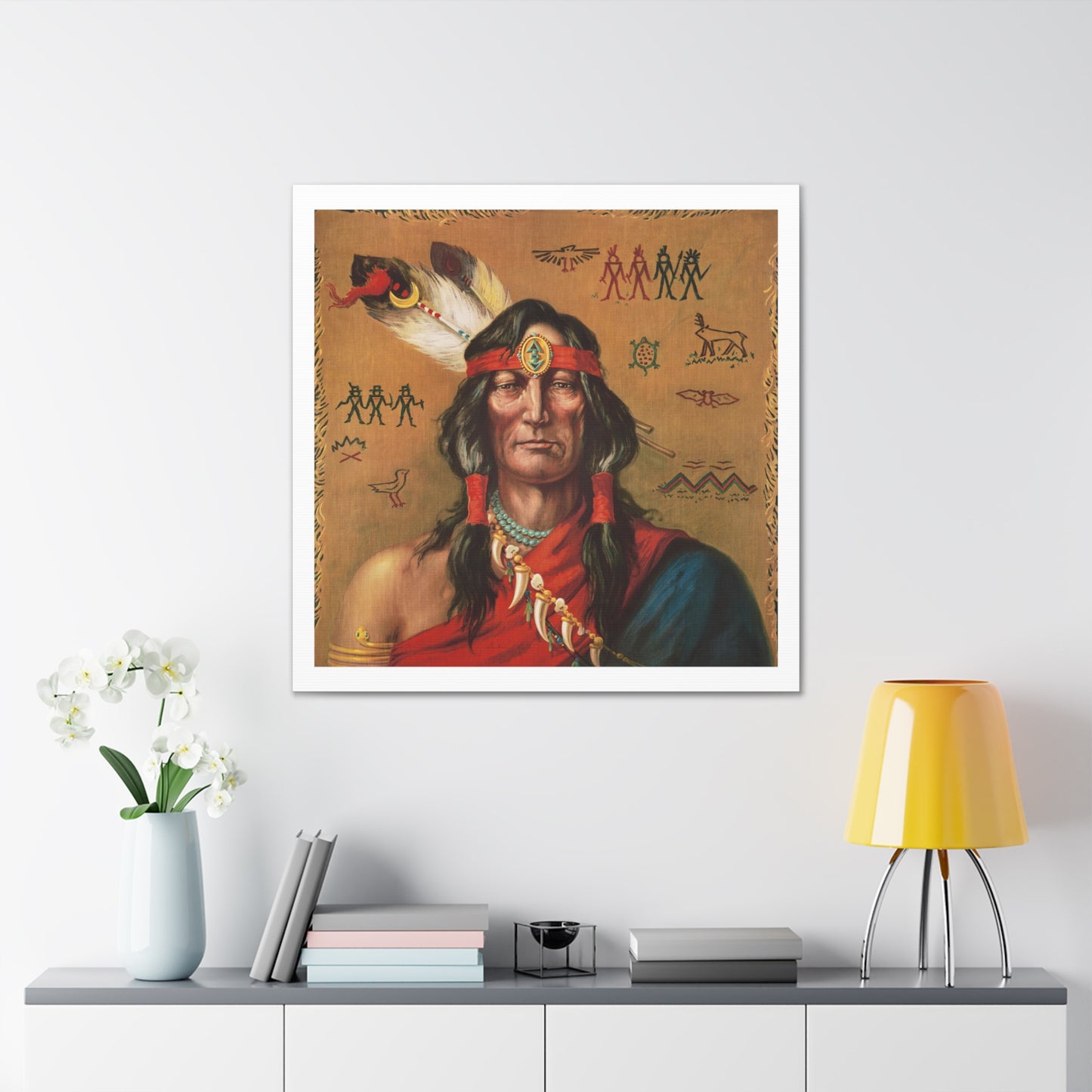 Indian Chief Portrait Illustration, Art Print from the Original on Canvas