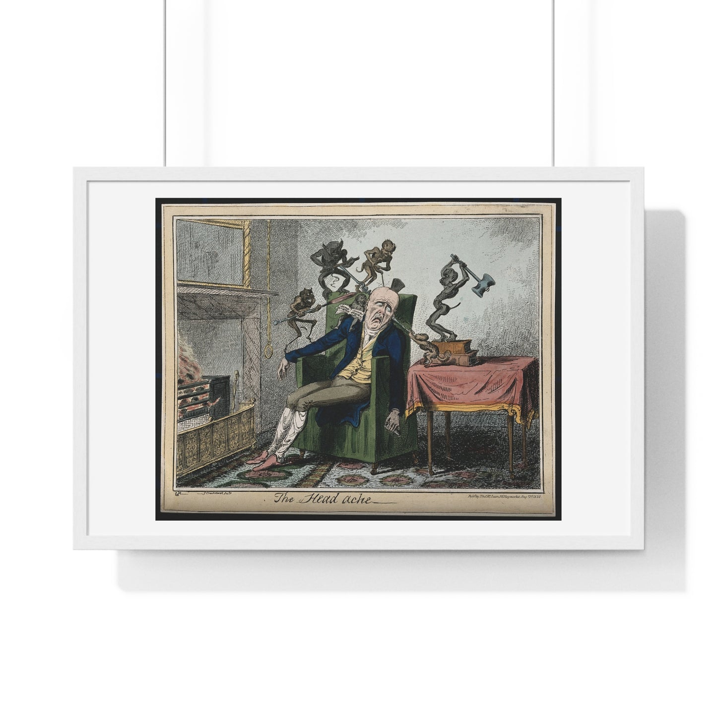 A Man Suffering from Headache in the Form of Devils (1835) by George Cruikshank, after Captain F Marryat, from the Original, Framed Print