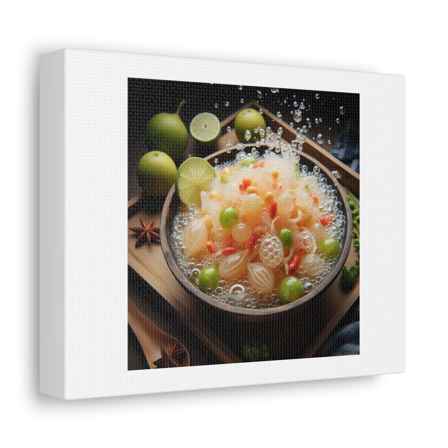 Thai Pomelo Salad Fizzing Like its Alive Foodie Art Print 'Designed by AI' on Satin Canvas